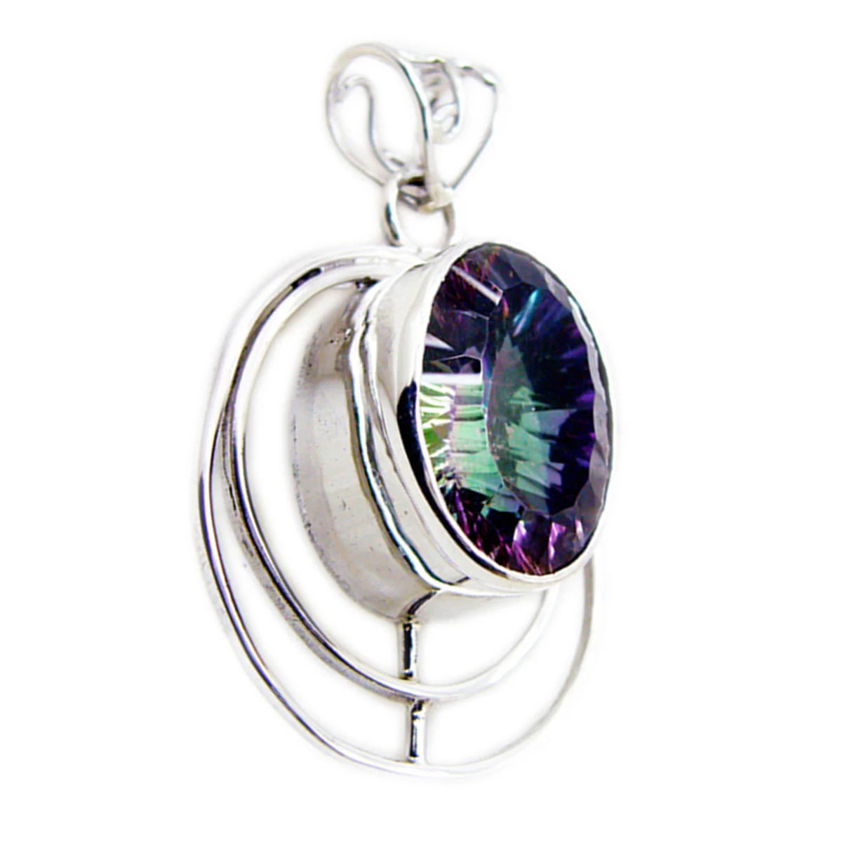 Mystic Quartz Statement American 92.5 Silver Solitaire Aria Rope-Wire multicolor Pendant Jewellery - Image 3
