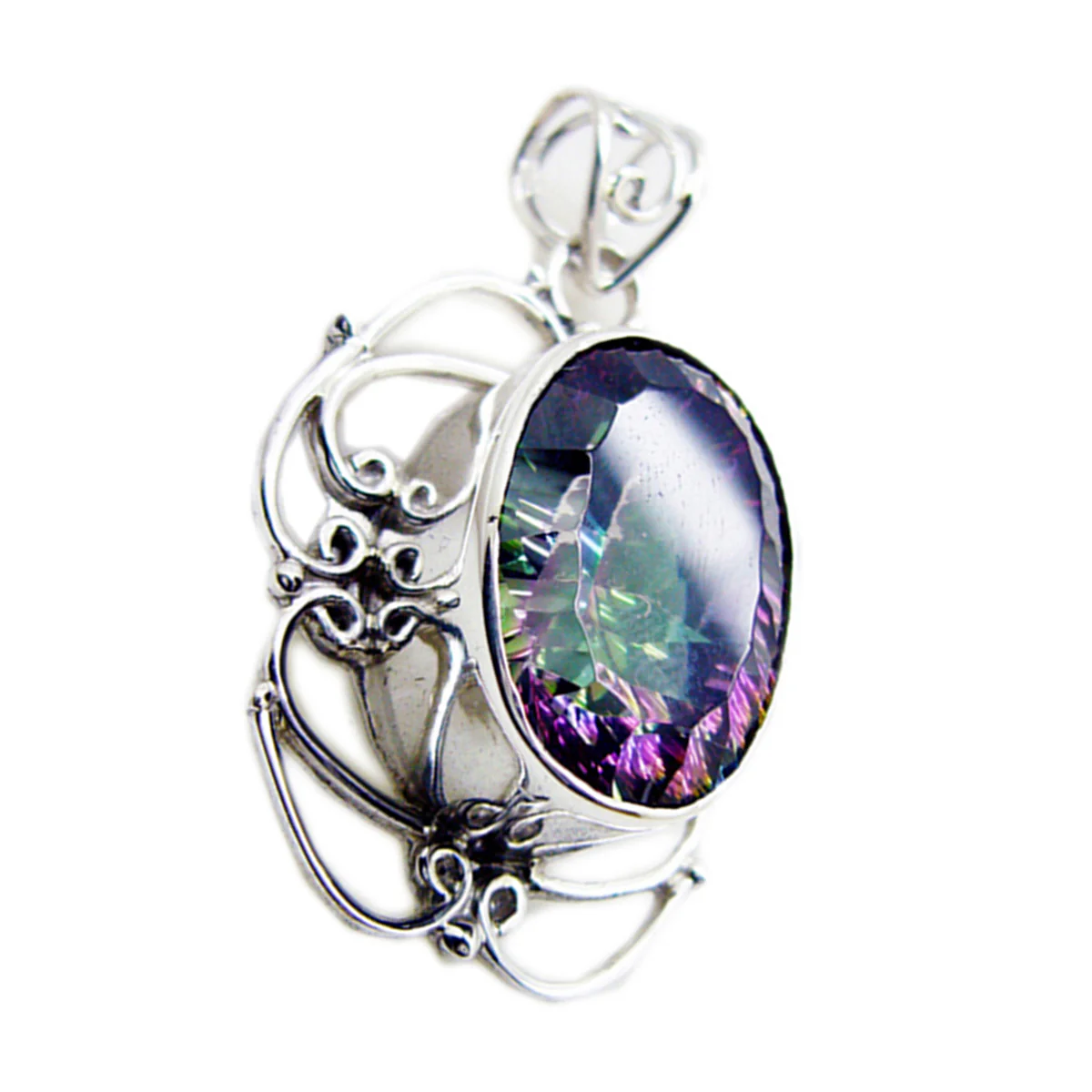 Mystic Quartz Statement American 92.5 Silver Solitaire Luisa Rope-Wire multicolor Pendant Jewellery - Image 3
