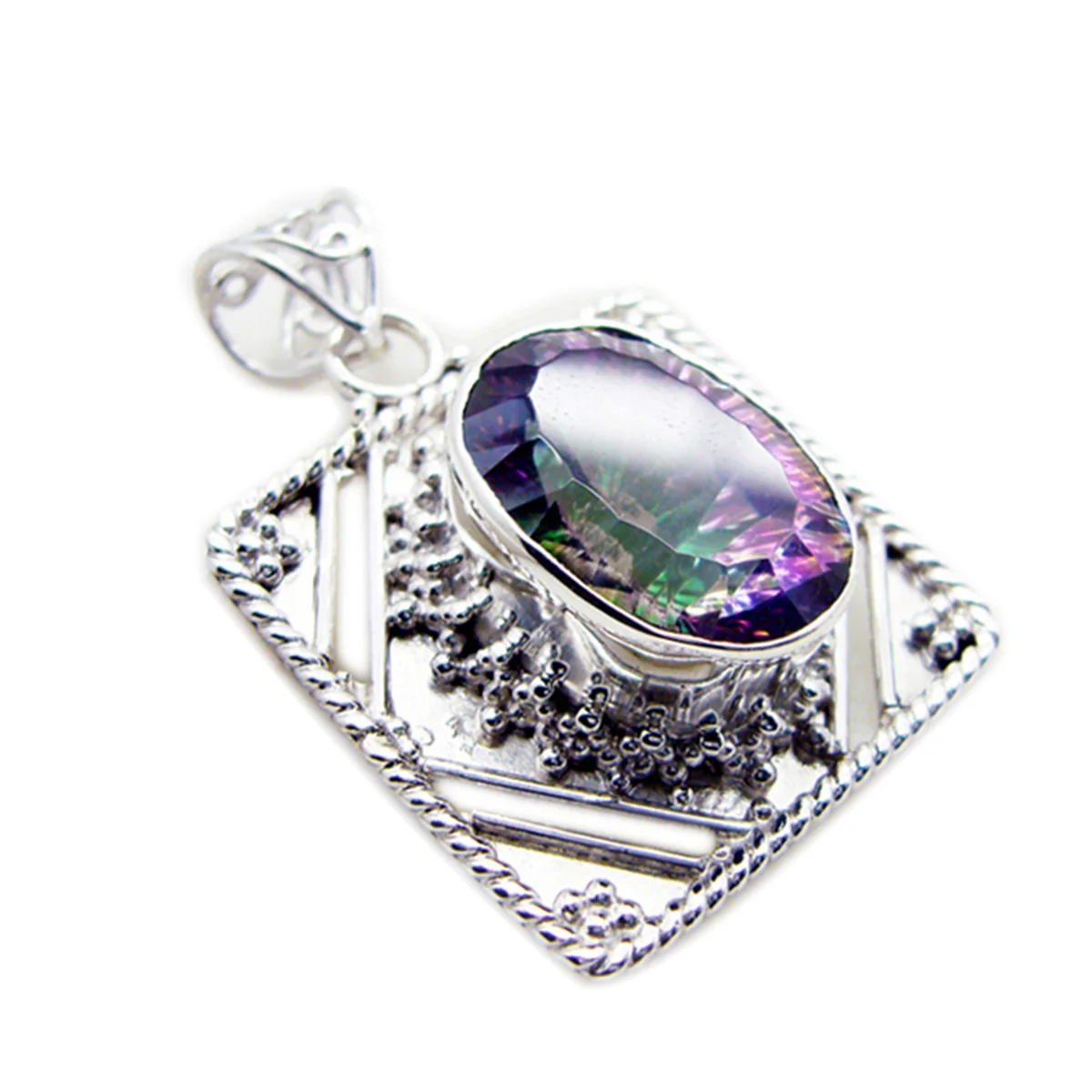 Mystic Quartz Statement American 925 Silver Solitaire Camila Rope-Wire multicolor Pendant Jewelry - Image 2