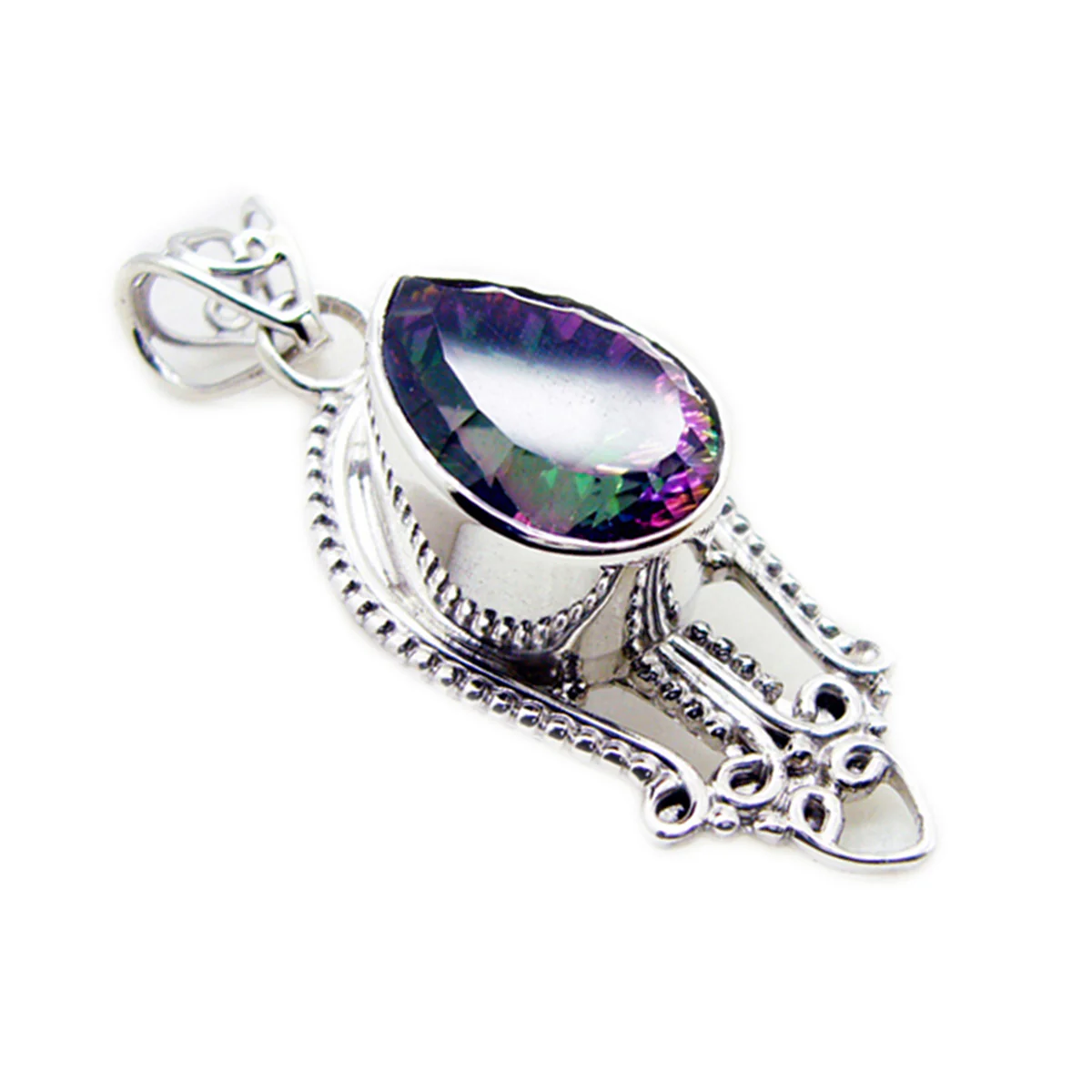 Mystic Quartz Statement American 925 Silver Solitaire Isabel Rope-Wire multicolor Pendant Jewelry - Image 2