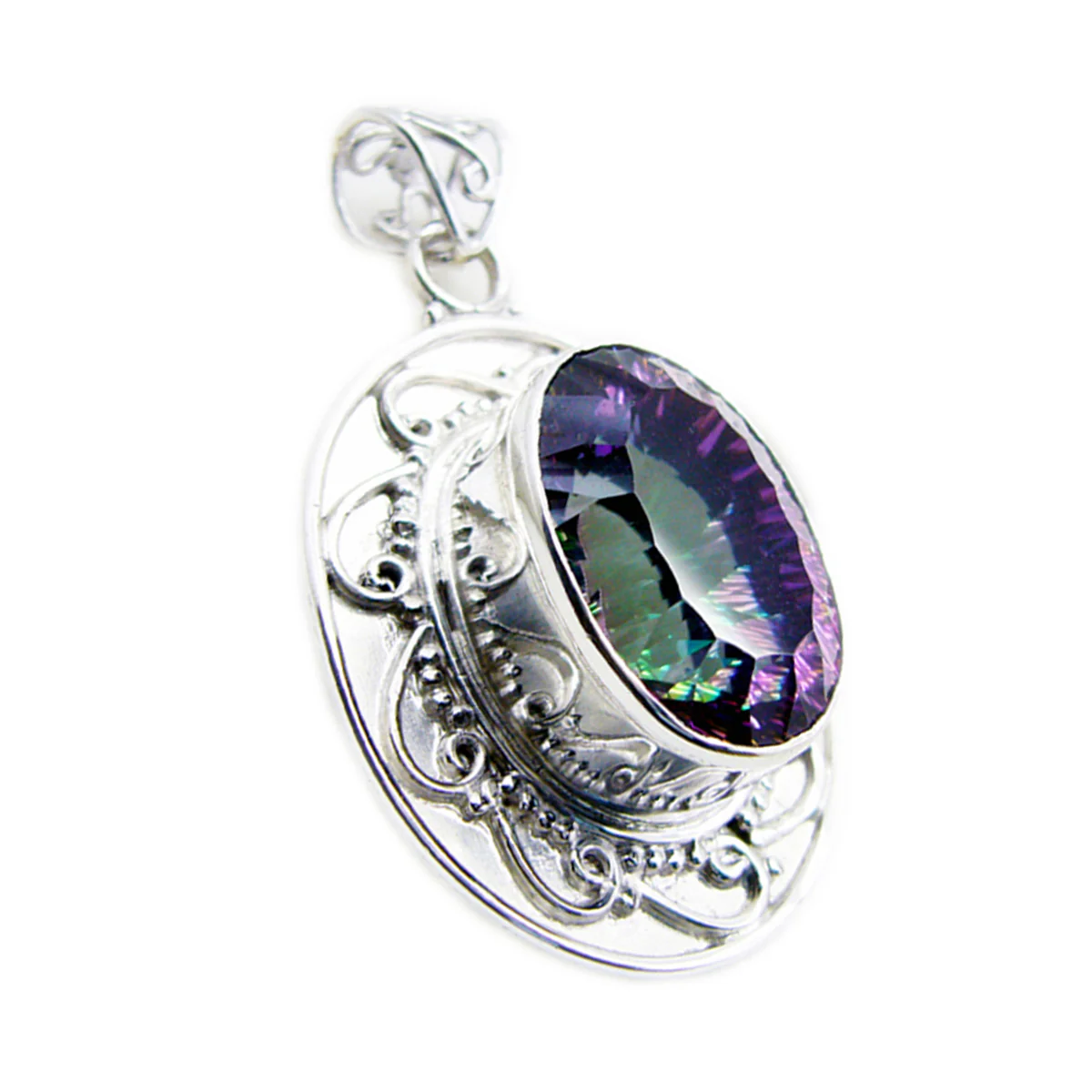 Mystic Quartz Statement American Silver Solitaire Addison Rope-Wire multicolor Pendant Jewelry
