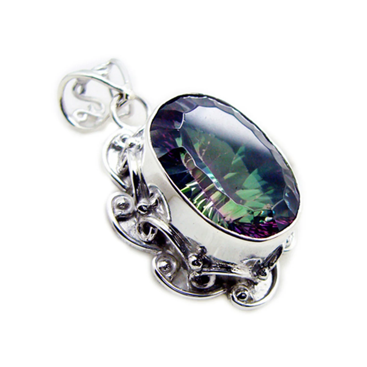 Mystic Quartz Statement American Sterling Silver Solitaire Eleena Rope-Wire multicolor Pendant Jewellery - Image 2