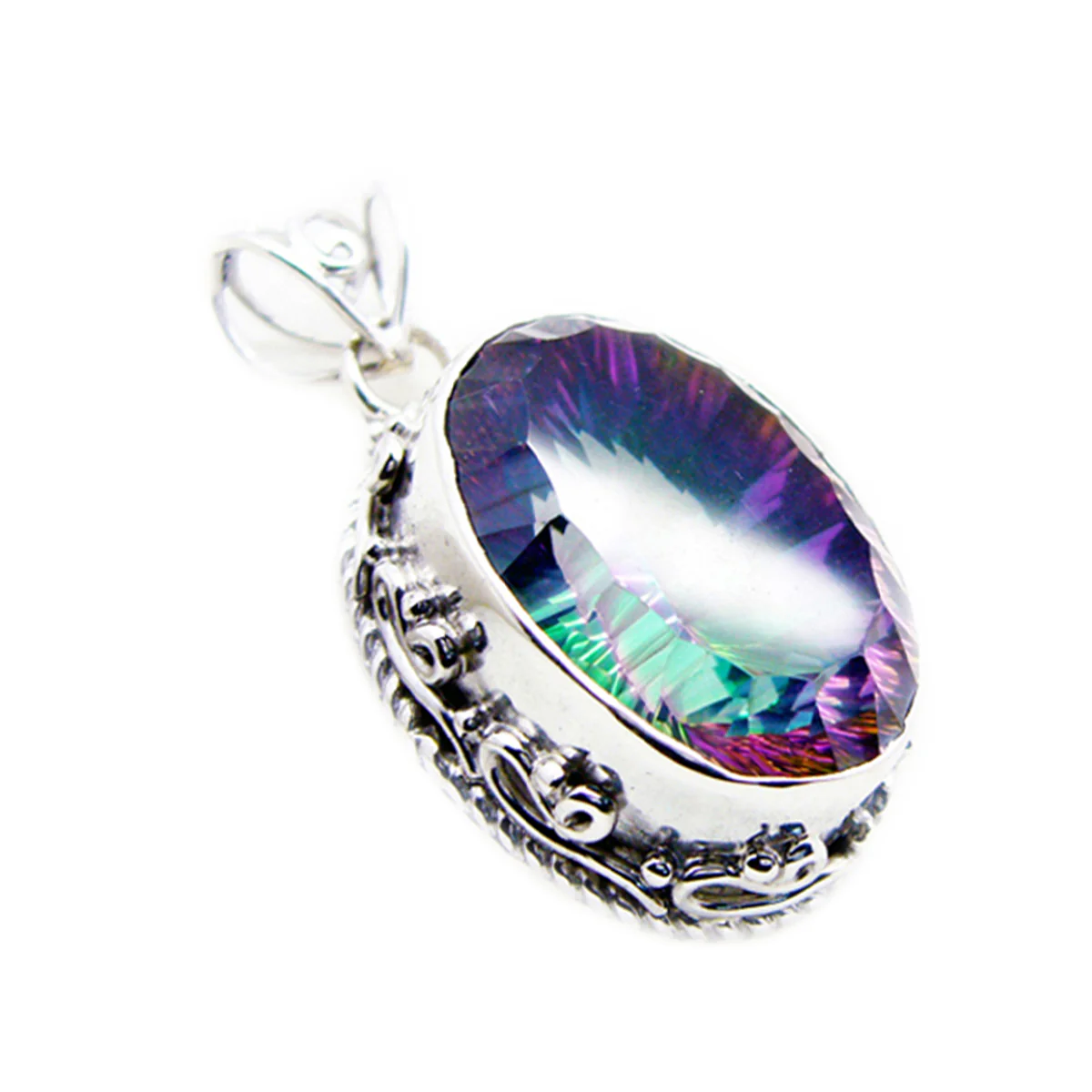 Mystic Quartz Statement American Sterling Silver Solitaire Sara Rope-Wire multicolor Pendant Jewellery - Image 2