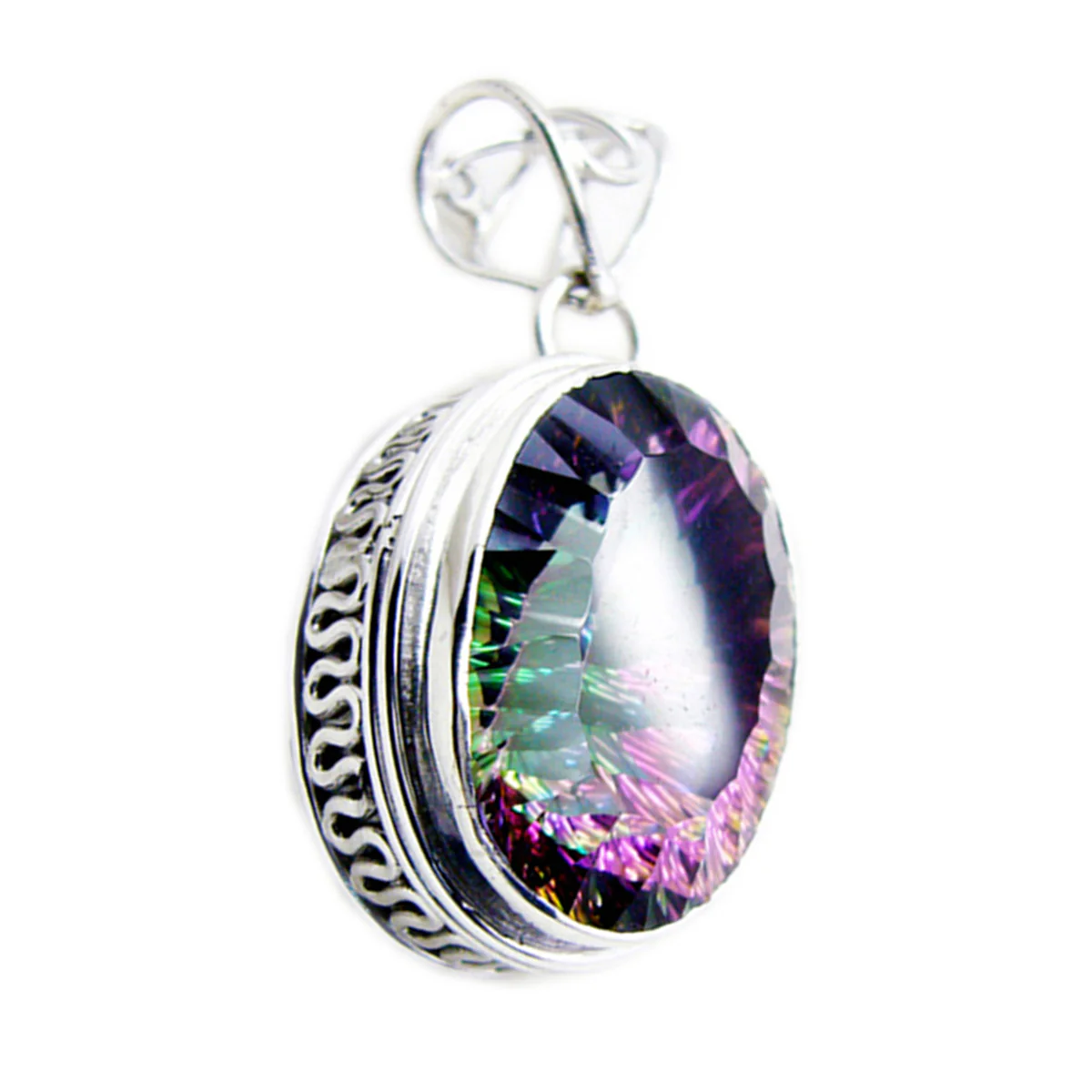 Mystic Quartz Statement Egyptian 925 Silver Solitaire Aaliyah Rope-Wire multicolor Pendant Jewelry - Image 3