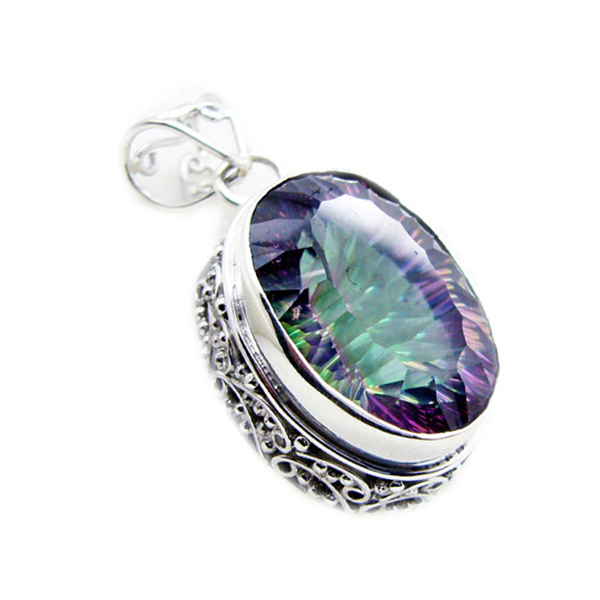 Mystic Quartz Statement Egyptian 925 Silver Solitaire Isadora Rope-Wire multicolor Pendant Jewelry - Image 2