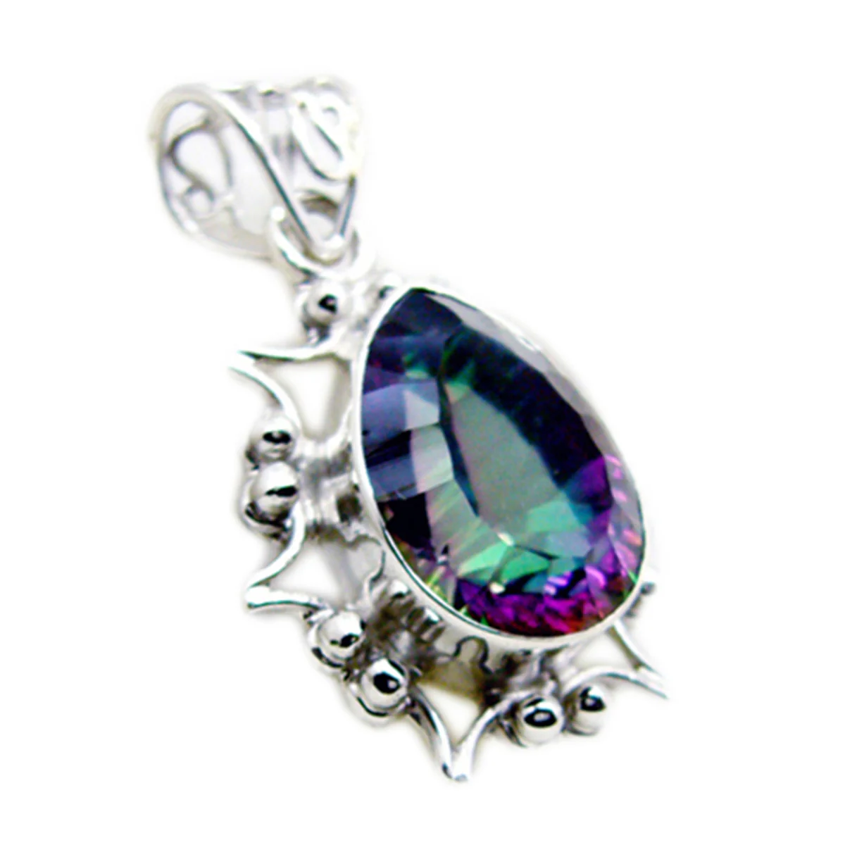 Mystic Quartz Statement Egyptian Silver Solitaire Ines Rope-Wire multicolor Pendant Jewelry