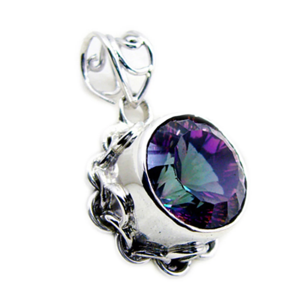 Mystic Quartz Statement Egyptian Sterling Silver Solitaire Grace Rope-Wire multicolor Pendant Jewellery