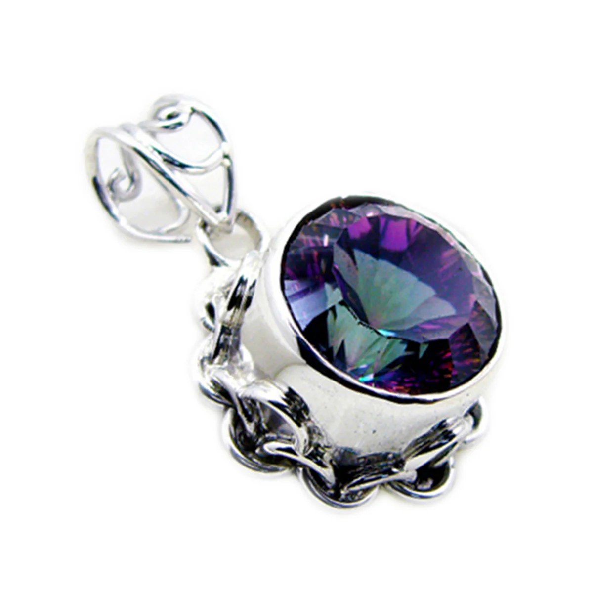 Mystic Quartz Statement Egyptian Sterling Silver Solitaire Grace Rope-Wire multicolor Pendant Jewellery - Image 2