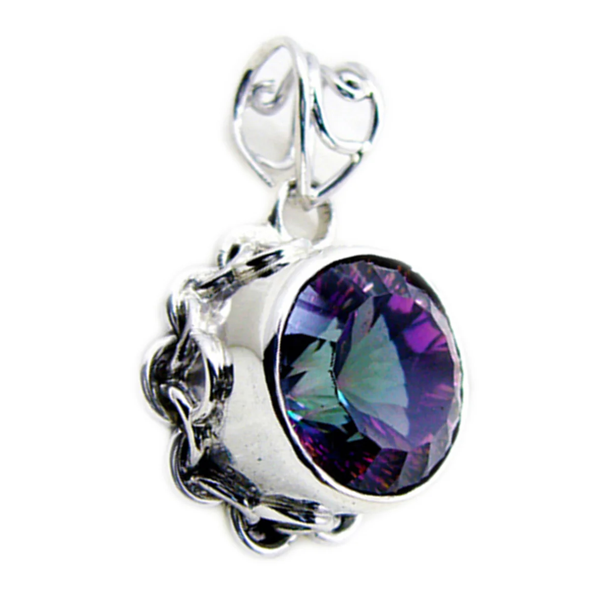Mystic Quartz Statement Egyptian Sterling Silver Solitaire Grace Rope-Wire multicolor Pendant Jewellery - Image 3
