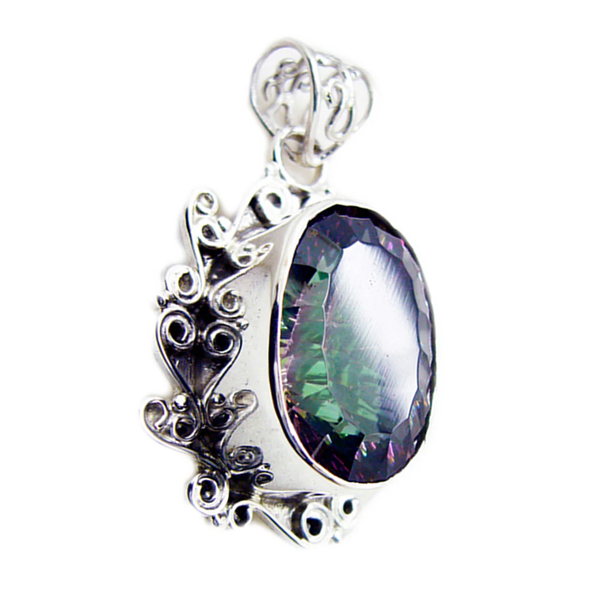 Mystic Quartz Statement Latin American 92.5 Silver Solitaire Florencia Rope-Wire multicolor Pendant Jewellery - Image 3