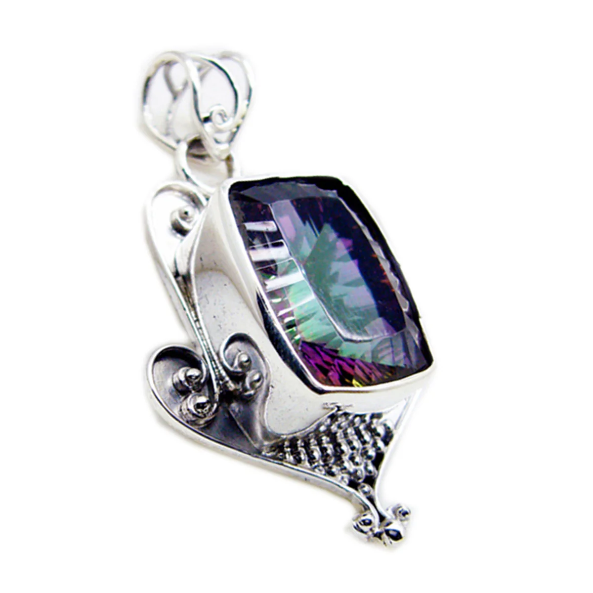 Mystic Quartz Statement Latin American 92.5 Silver Solitaire Kennedy Rope-Wire multicolor Pendant Jewellery