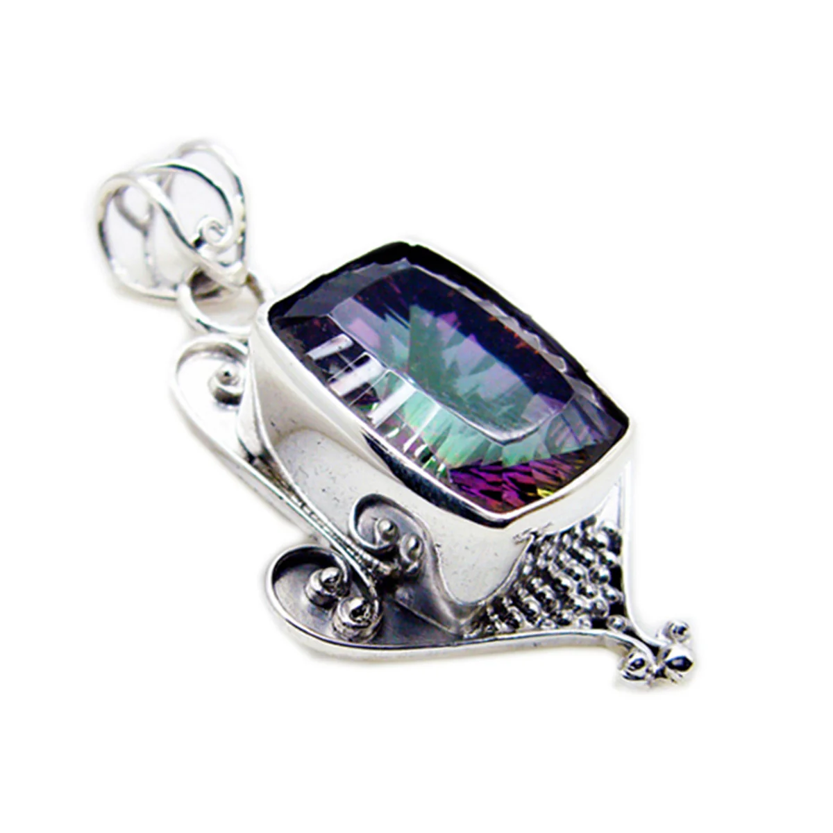 Mystic Quartz Statement Latin American 92.5 Silver Solitaire Kennedy Rope-Wire multicolor Pendant Jewellery - Image 2