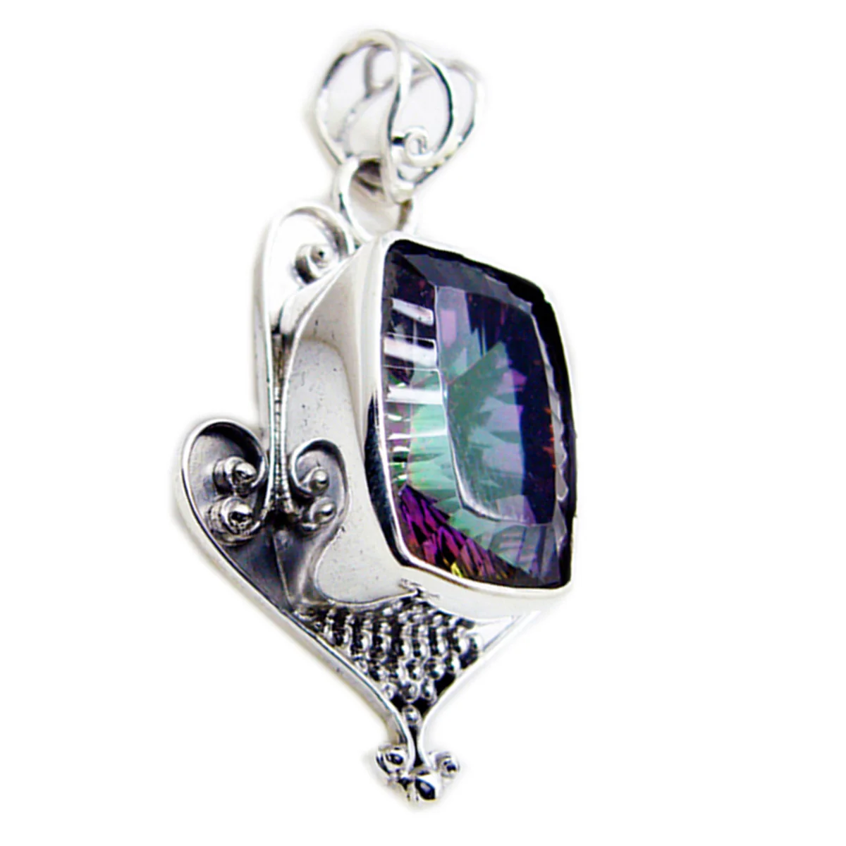 Mystic Quartz Statement Latin American 92.5 Silver Solitaire Kennedy Rope-Wire multicolor Pendant Jewellery - Image 3