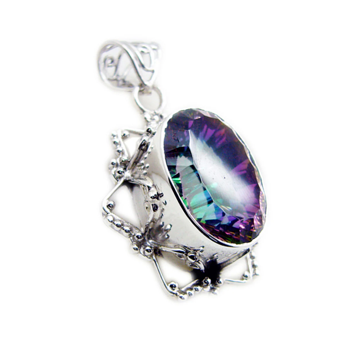 Mystic Quartz Statement Latin American 92.5 Silver Solitaire Teresa Rope-Wire multicolor Pendant Jewellery