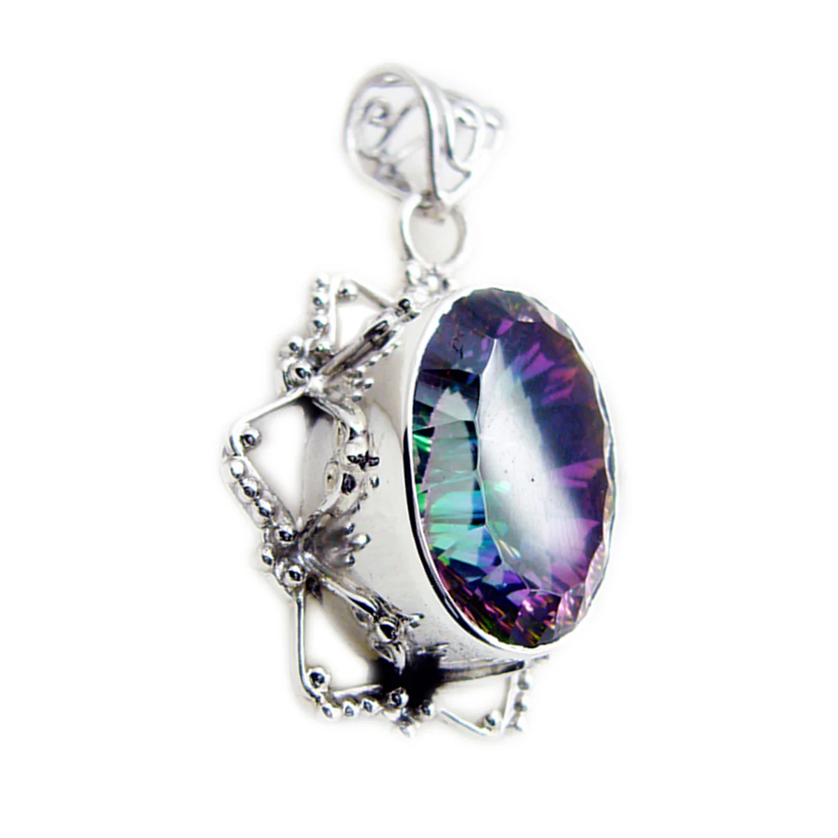 Mystic Quartz Statement Latin American 92.5 Silver Solitaire Teresa Rope-Wire multicolor Pendant Jewellery - Image 3