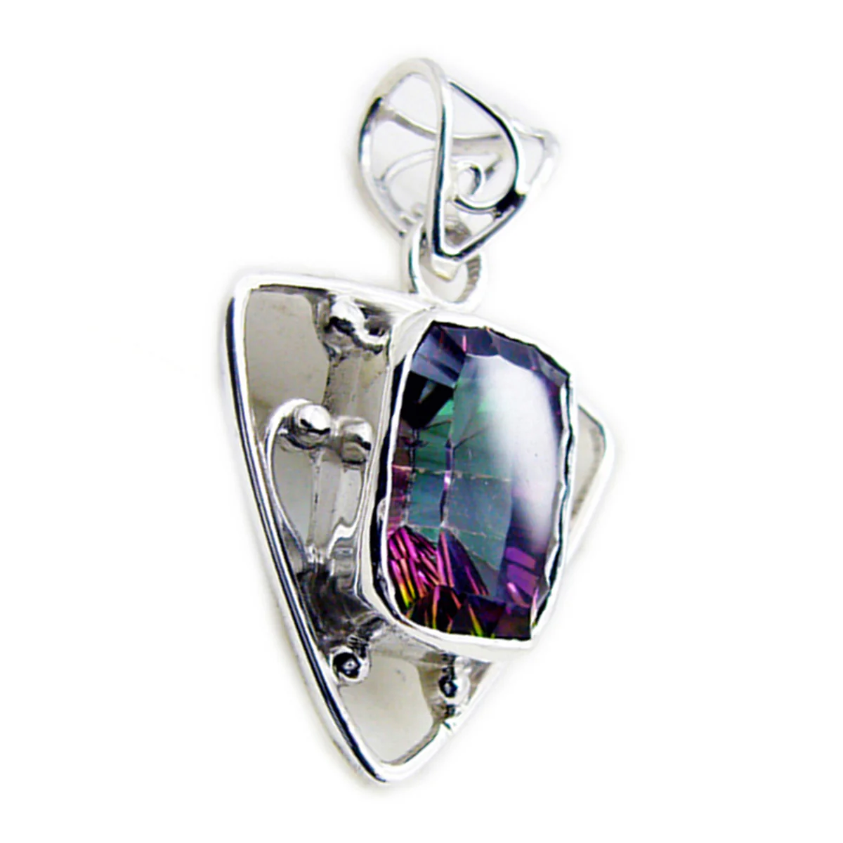 Mystic Quartz Statement Latin American 925 Silver Solitaire Lucia Rope-Wire multicolor Pendant Jewelry - Image 3