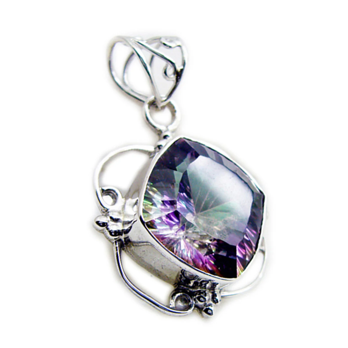 Mystic Quartz Statement Latin American Silver Solitaire Cecilia Rope-Wire multicolor Pendant Jewelry - Image 2