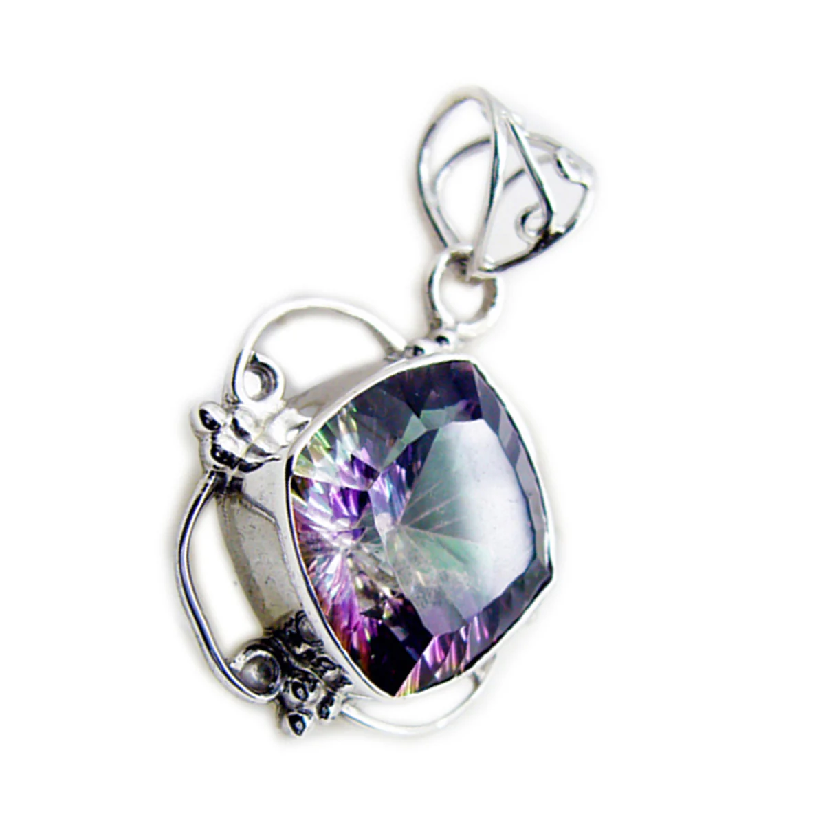 Mystic Quartz Statement Latin American Silver Solitaire Cecilia Rope-Wire multicolor Pendant Jewelry - Image 3