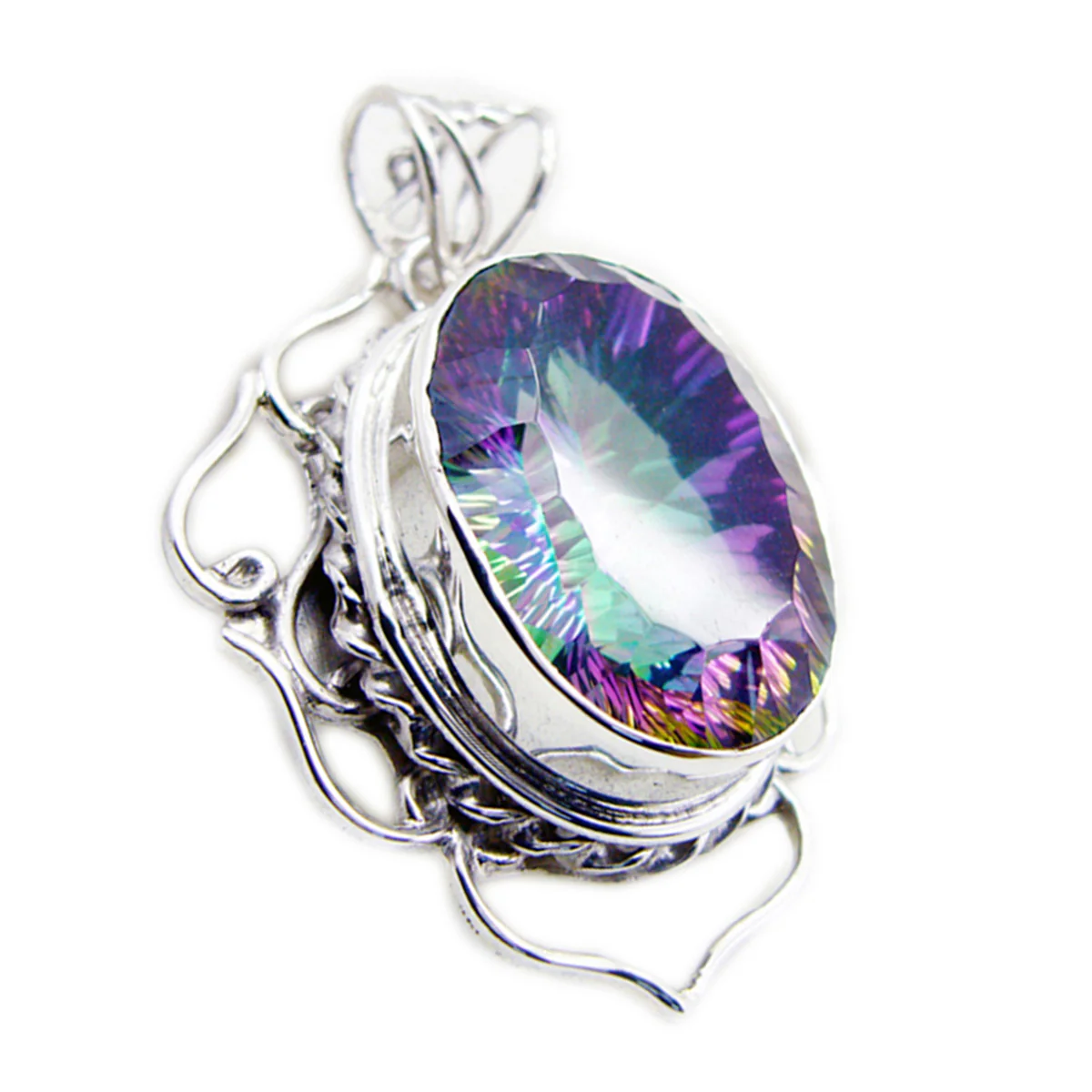 Mystic Quartz Statement Latin American Silver Solitaire Charlotte Rope-Wire multicolor Pendant Jewelry