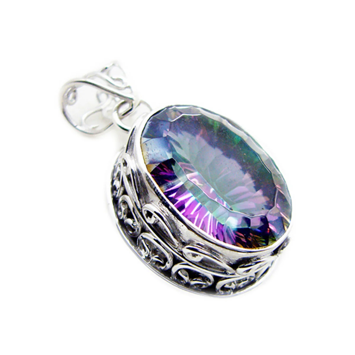 Mystic Quartz Statement Latin American Silver Solitaire Paula Rope-Wire multicolor Pendant Jewelry - Image 2