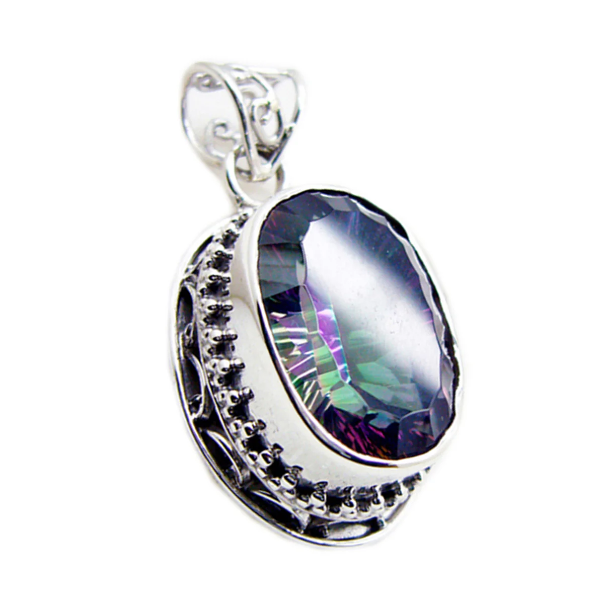 Mystic Quartz Statement Latin American Sterling Silver Solitaire Mariana Rope-Wire multicolor Pendant Jewellery