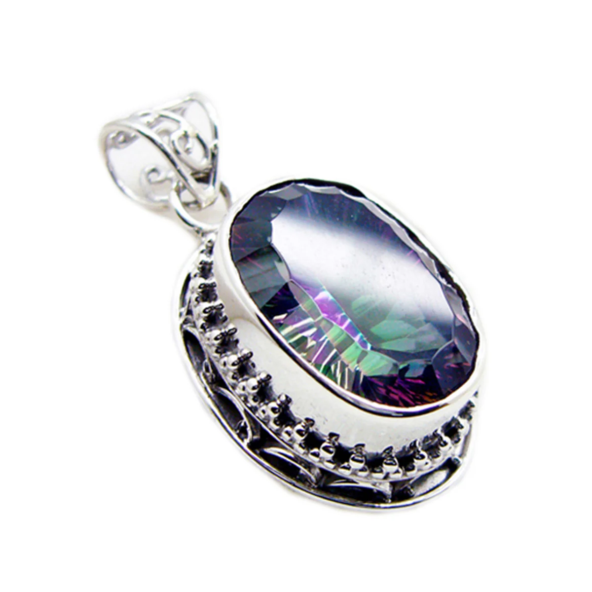 Mystic Quartz Statement Latin American Sterling Silver Solitaire Mariana Rope-Wire multicolor Pendant Jewellery - Image 2