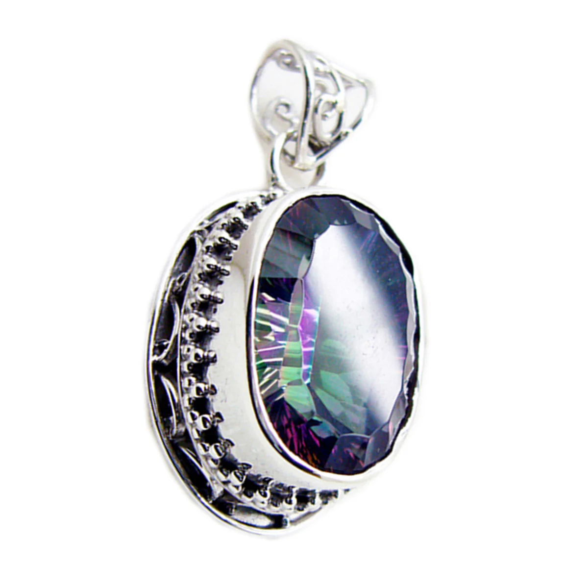 Mystic Quartz Statement Latin American Sterling Silver Solitaire Mariana Rope-Wire multicolor Pendant Jewellery - Image 3
