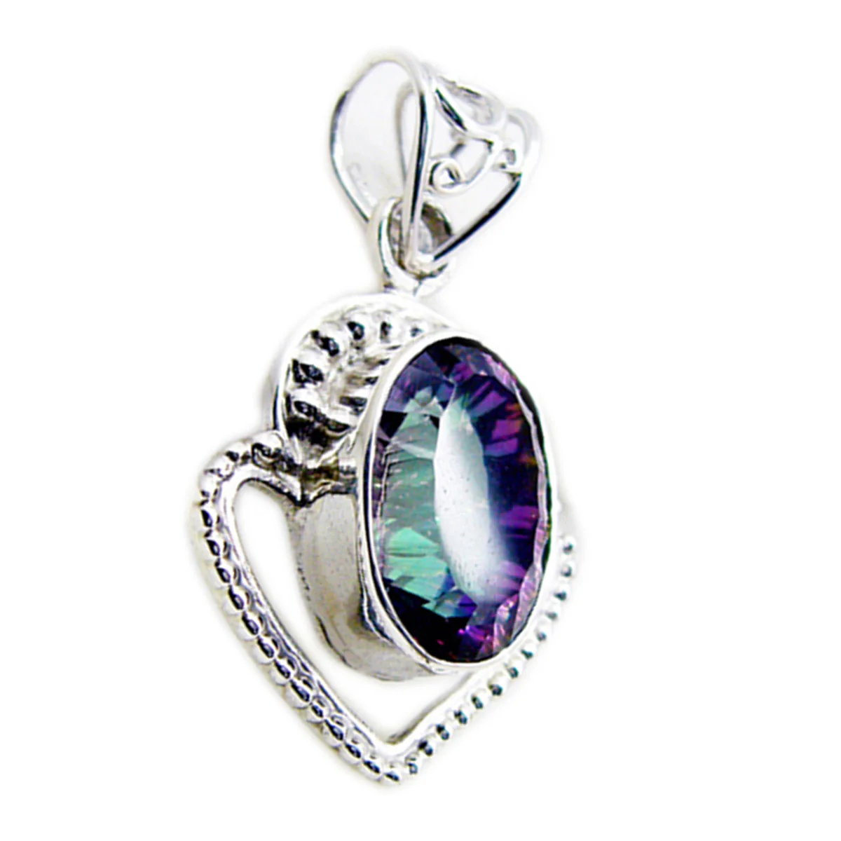 Mystic Quartz Statement Mexican 925 Silver Solitaire Eliza Rope-Wire multicolor Pendant Jewelry - Image 3