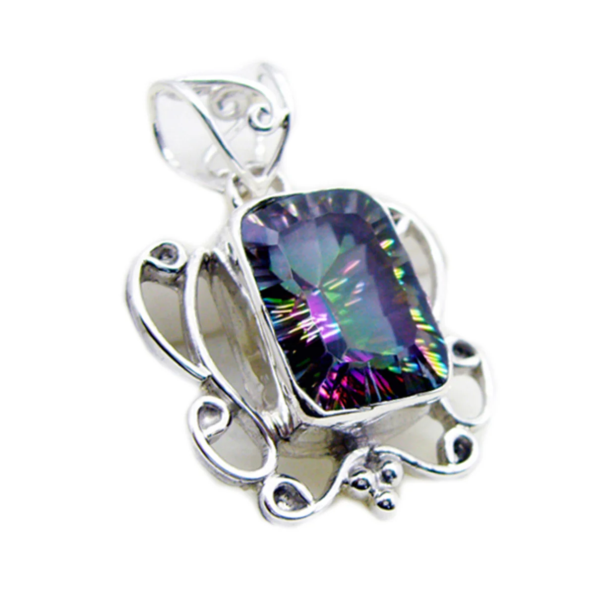 Mystic Quartz Statement Mexican 925 Silver Solitaire Katharina Rope-Wire multicolor Pendant Jewelry