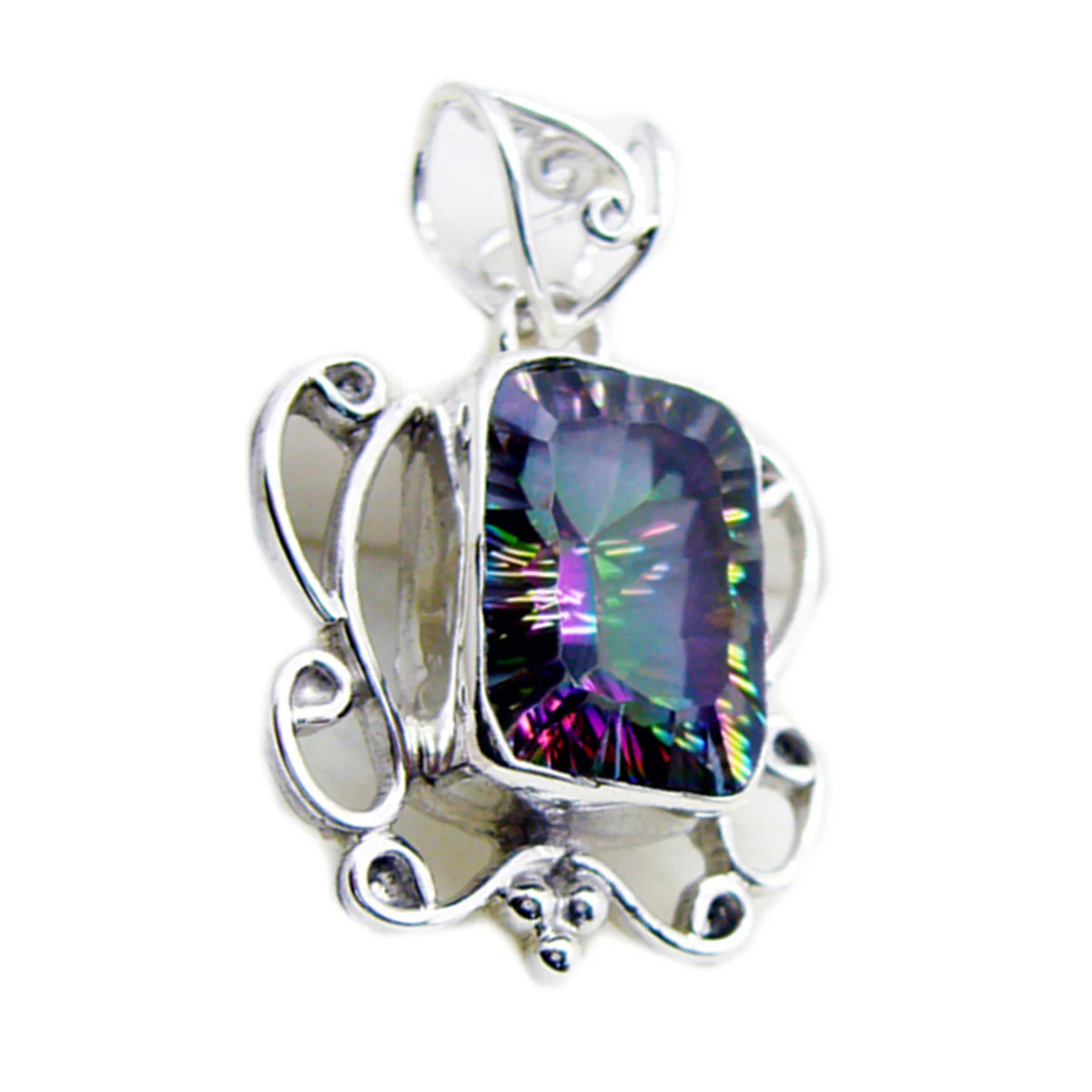Mystic Quartz Statement Mexican 925 Silver Solitaire Katharina Rope-Wire multicolor Pendant Jewelry - Image 3
