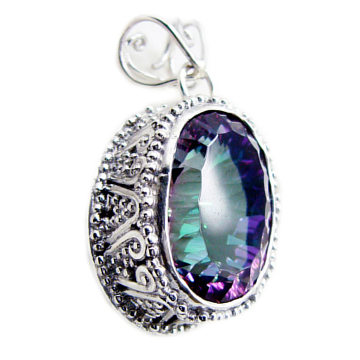 Mystic Quartz Statement Mexican Sterling Silver Solitaire Agnes Rope-Wire multicolor Pendant Jewellery - Image 3