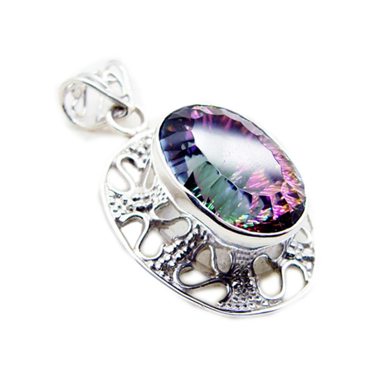 Mystic Quartz Statement Mexican Sterling Silver Solitaire Julia Rope-Wire multicolor Pendant Jewellery - Image 2