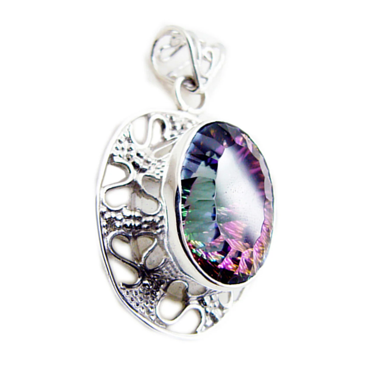 Mystic Quartz Statement Mexican Sterling Silver Solitaire Julia Rope-Wire multicolor Pendant Jewellery - Image 3
