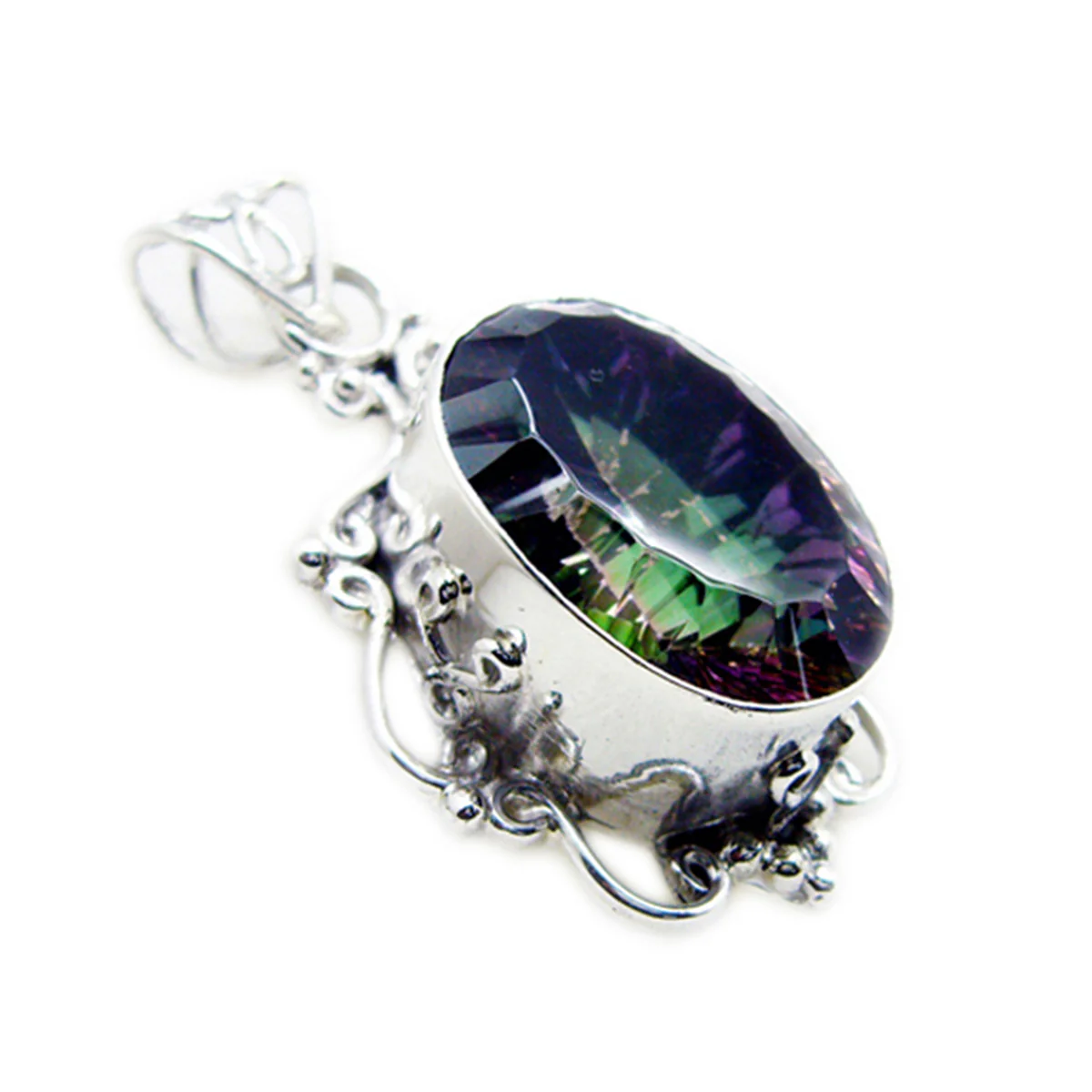Mystic Quartz Statement Moroccan 925 Silver Solitaire Claire Rope-Wire multicolor Pendant Jewelry - Image 2