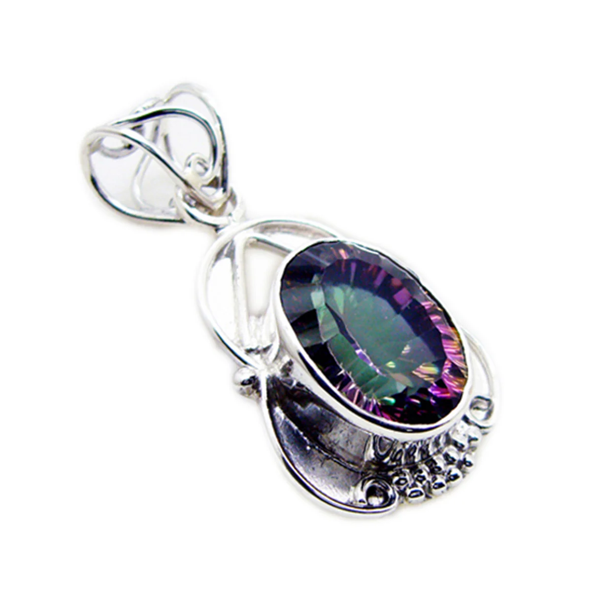 Mystic Quartz Statement Moroccan 925 Silver Solitaire Constanza Rope-Wire multicolor Pendant Jewelry - Image 2