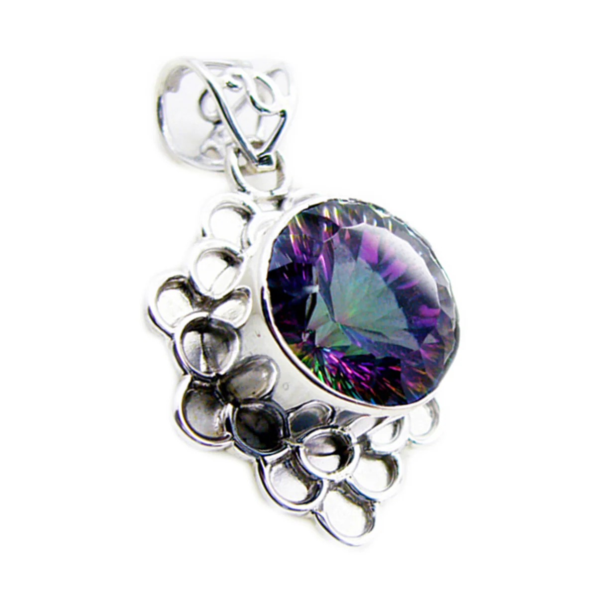 Mystic Quartz Statement Moroccan Silver Solitaire Giulia Rope-Wire multicolor Pendant Jewelry