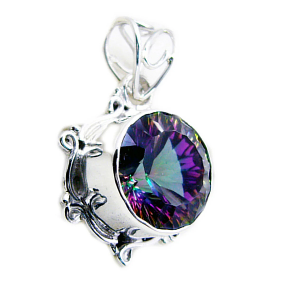 Mystic Quartz Statement Moroccan Sterling Silver Solitaire Emilia Rope-Wire multicolor Pendant Jewellery - Image 3