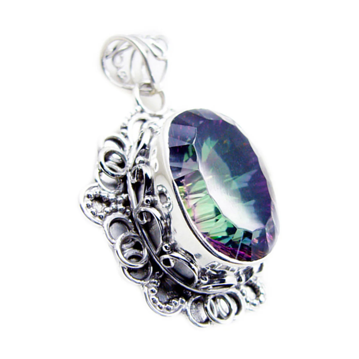 Mystic Quartz Statement Russian 92.5 Silver Solitaire Alice Rope-Wire multicolor Pendant Jewellery