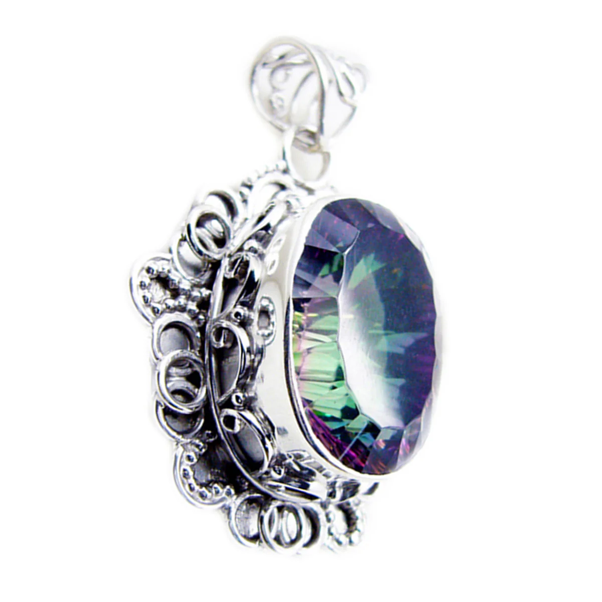 Mystic Quartz Statement Russian 92.5 Silver Solitaire Alice Rope-Wire multicolor Pendant Jewellery - Image 3