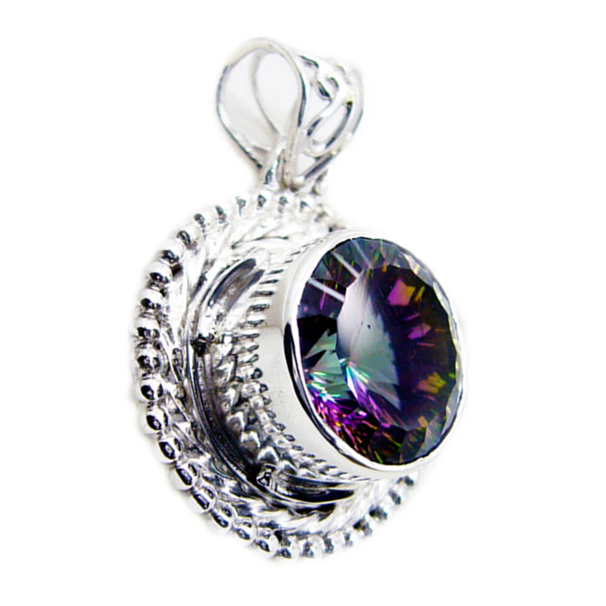 Mystic Quartz Statement Russian 92.5 Silver Solitaire Genesis Rope-Wire multicolor Pendant Jewellery - Image 3
