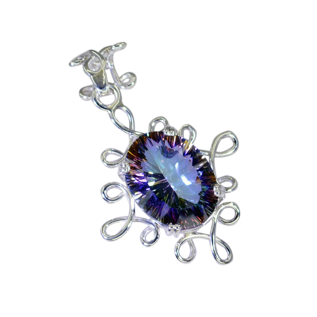 Mystic Quartz Statement Russian 92.5 Silver Solitaire Laura Rope-Wire multicolor Pendant Jewellery - Image 2