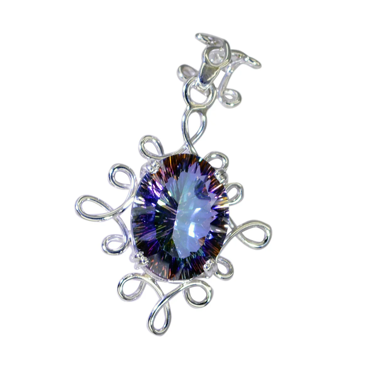 Mystic Quartz Statement Russian 92.5 Silver Solitaire Laura Rope-Wire multicolor Pendant Jewellery - Image 3