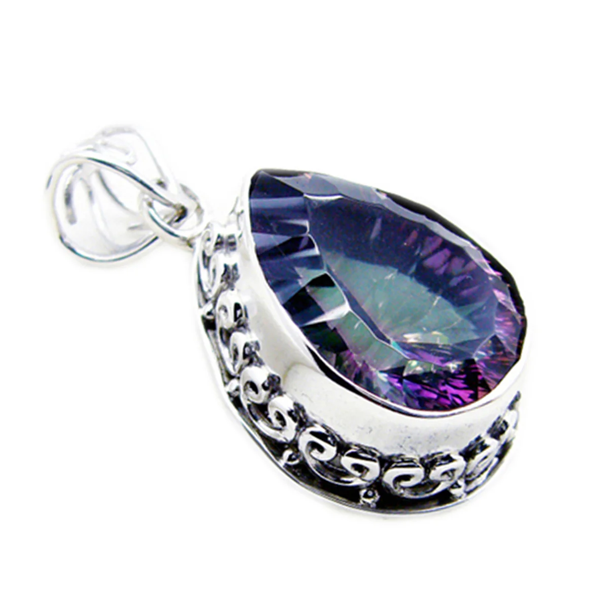 Mystic Quartz Statement Russian 925 Silver Solitaire Hazel Rope-Wire multicolor Pendant Jewelry - Image 2