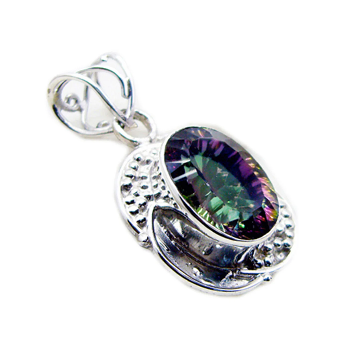 Mystic Quartz Statement Russian Silver Solitaire Ellie Rope-Wire multicolor Pendant Jewelry - Image 2