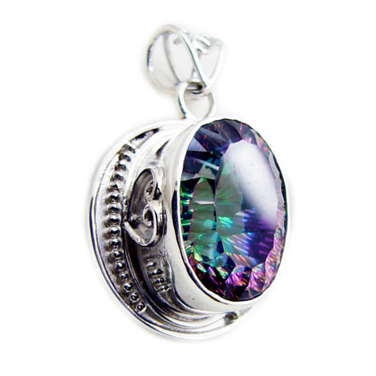 Mystic Quartz Statement Russian Sterling Silver Solitaire Pilar Rope-Wire multicolor Pendant Jewellery - Image 3