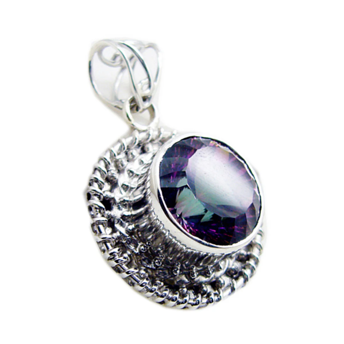 Mystic Quartz Statement Turkish 92.5 Silver Solitaire Emma Rope-Wire multicolor Pendant Jewellery