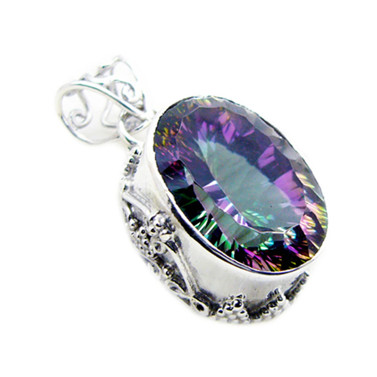 Mystic Quartz Statement Turkish 92.5 Silver Solitaire Ivana Rope-Wire multicolor Pendant Jewellery - Image 2