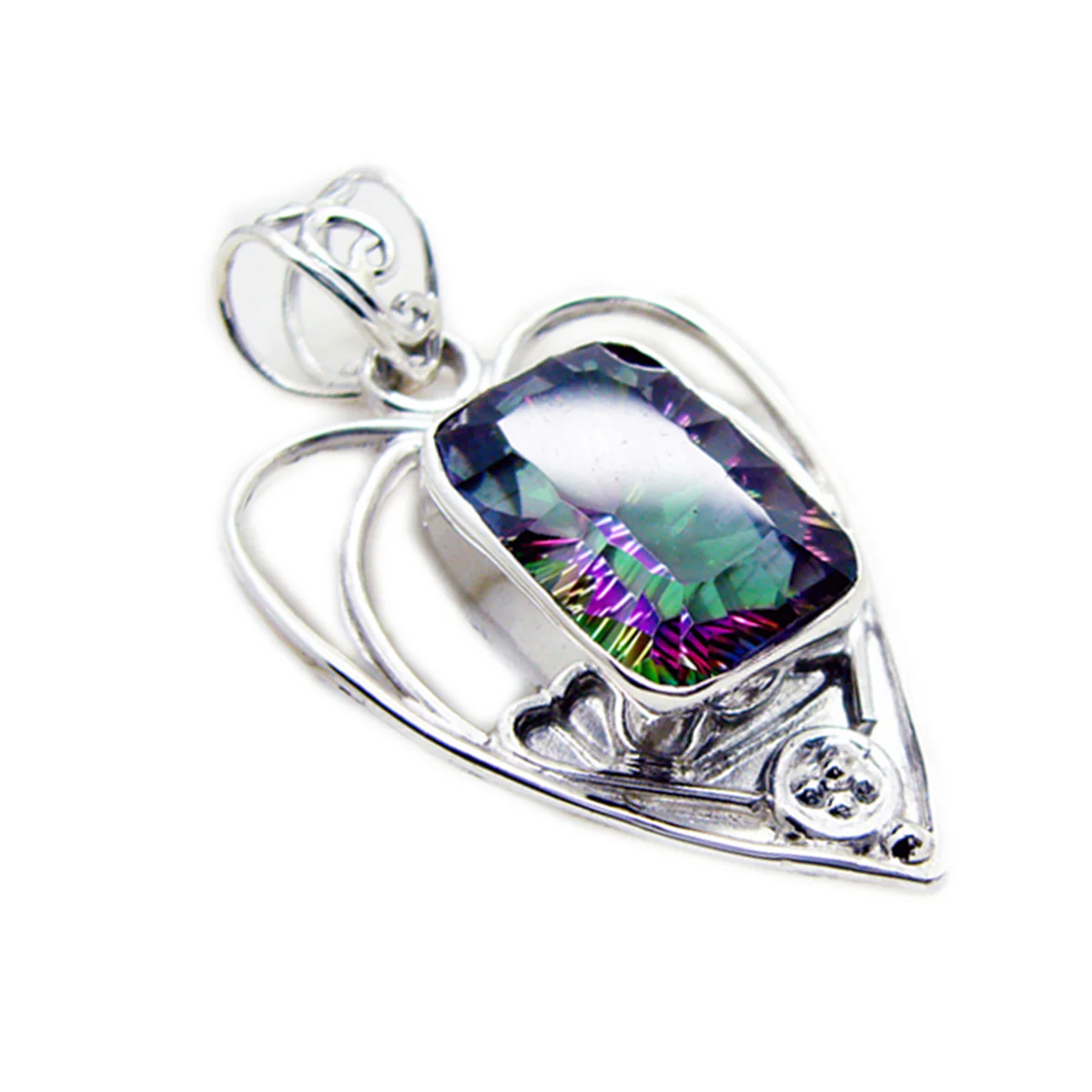 Mystic Quartz Statement Turkish Silver Solitaire Julia Rope-Wire multicolor Pendant Jewelry - Image 2