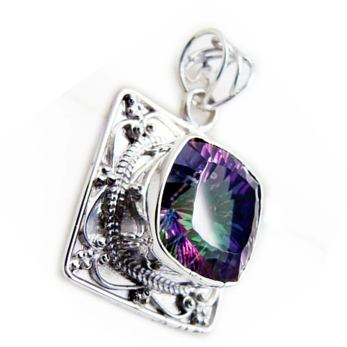 Mystic Quartz Statement Turkish Sterling Silver Solitaire Camila Rope-Wire multicolor Pendant Jewellery - Image 3