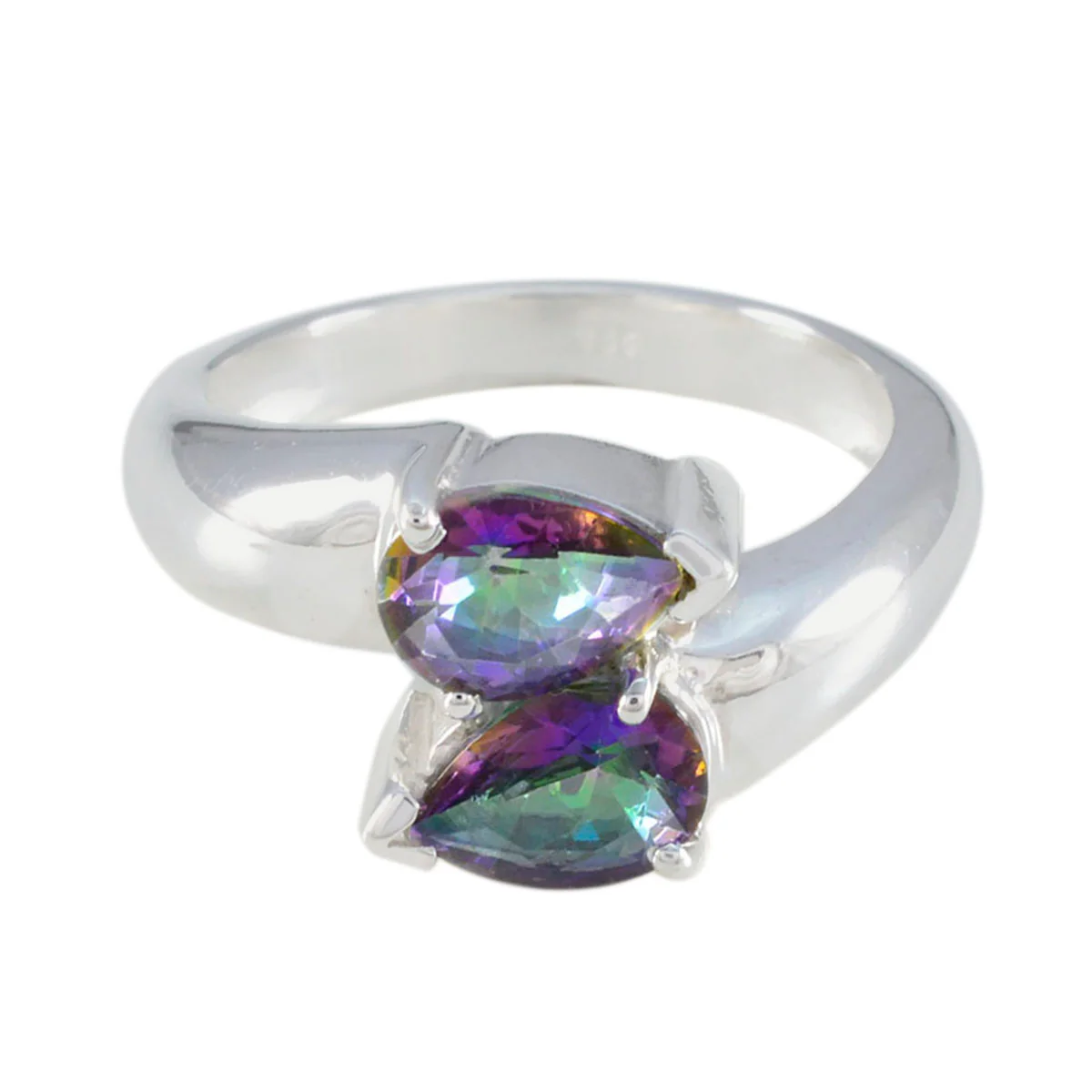 Mystic Quartz Toi et Moi Egyptian 925 Silver multicolor Gemstone Eye-catching Contemporary Ring Jewelry